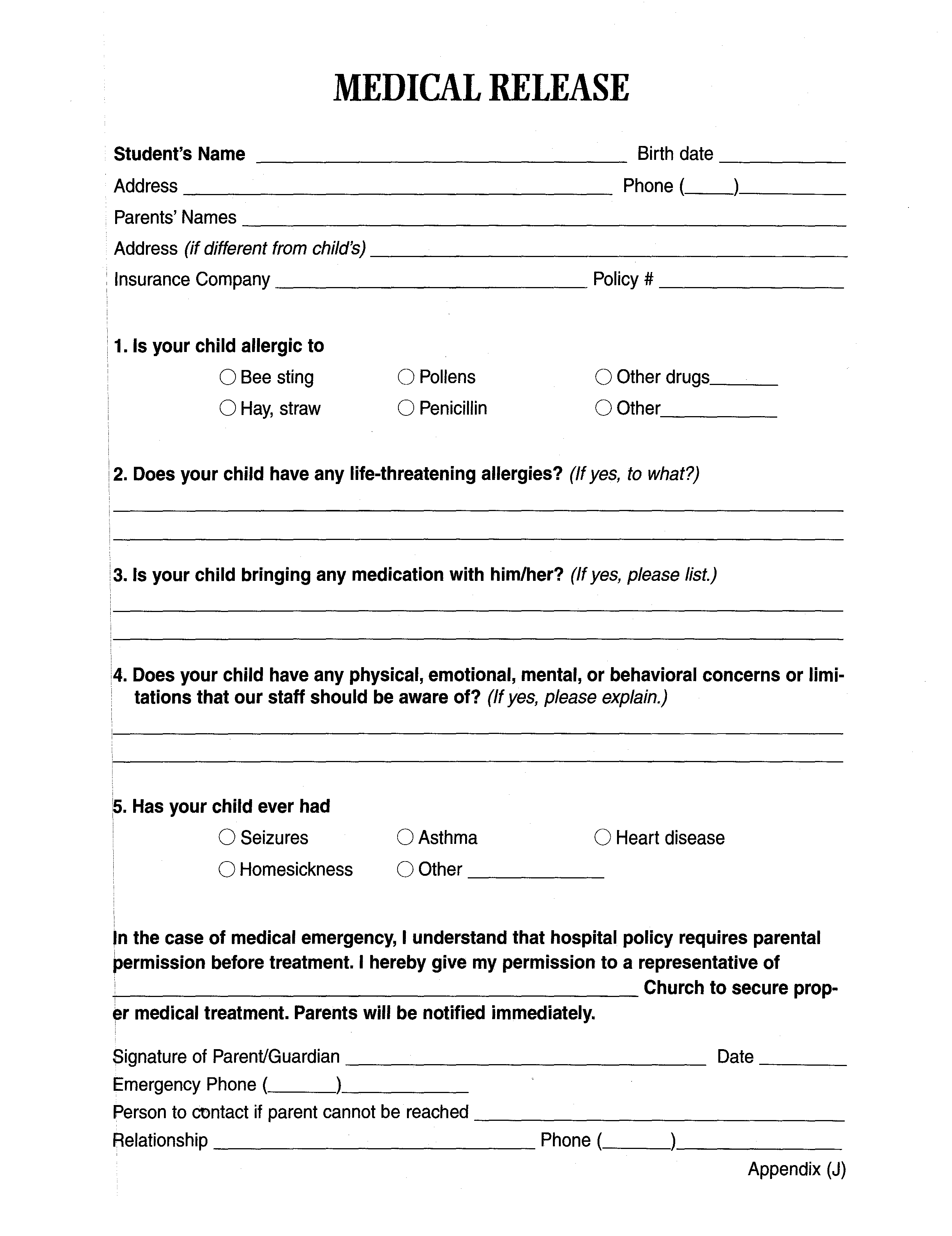 Free Printable Medical Release Form Template
