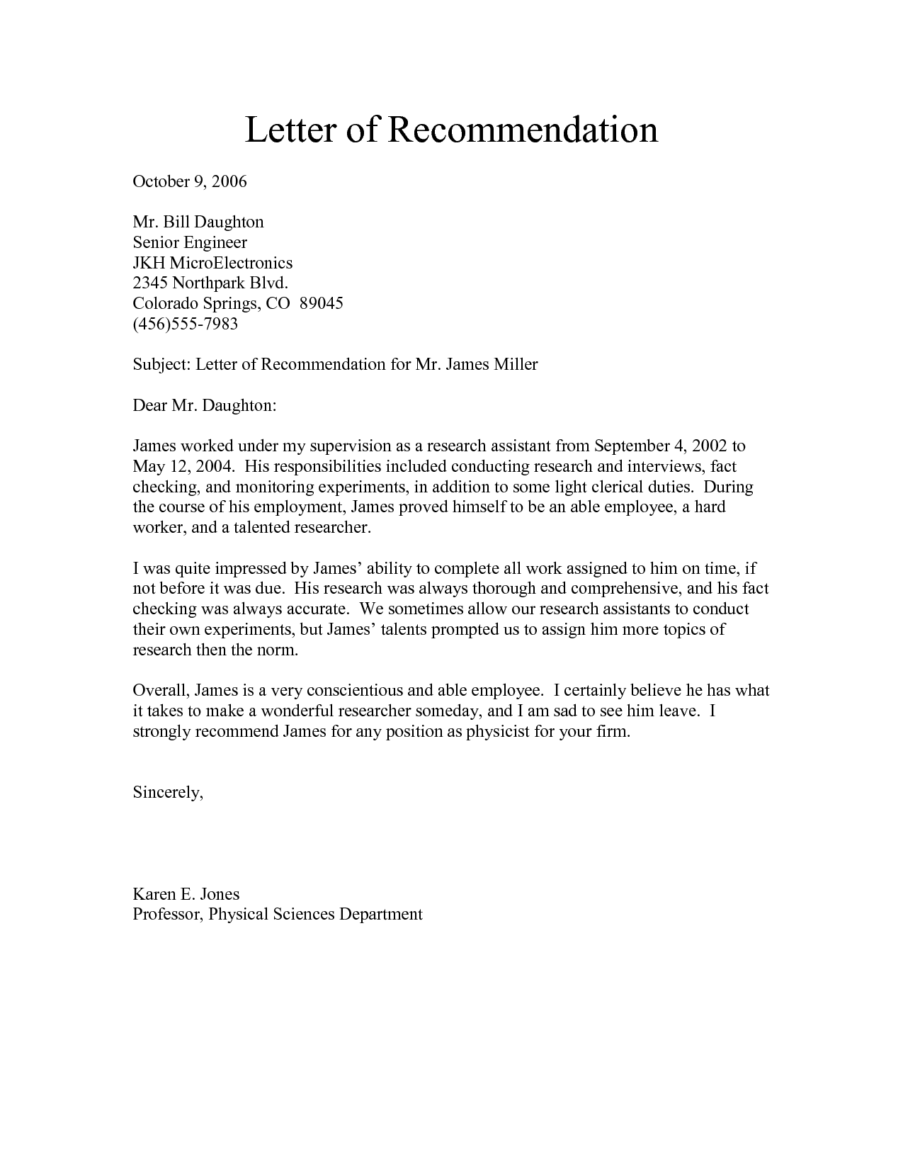 Recommendation Letter Templates Free Printable