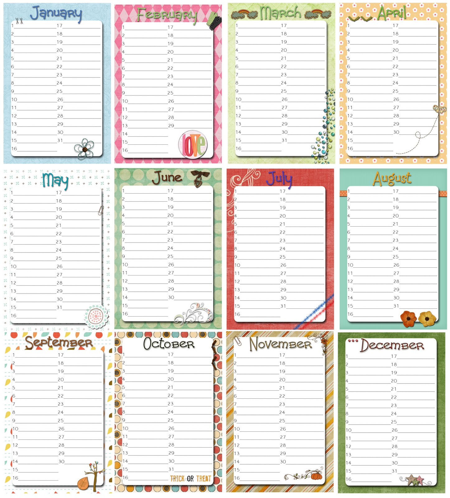 Yearly Birthday Calendar templates free printable