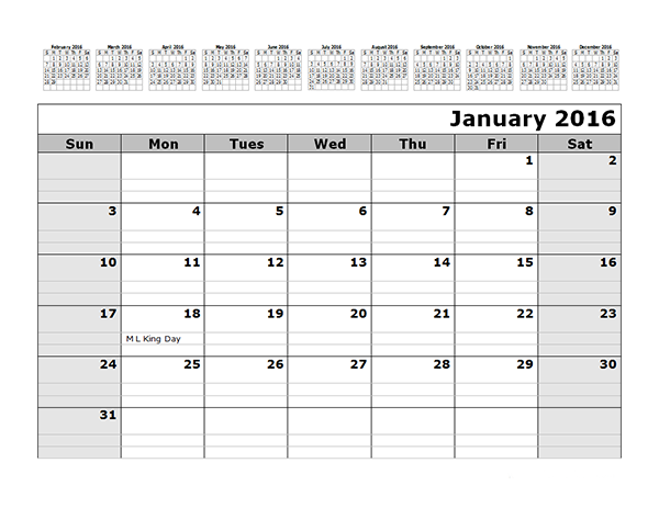 2016 Monthly Calendar Template with 12 Months at Top Free 2016 Monthly Calendar Template with 12 Months at Top Free
