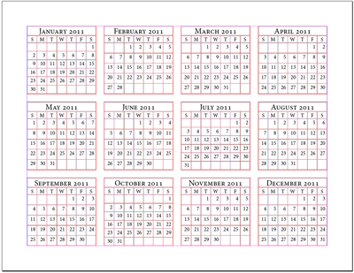 Example 12 Month Single Page Calendar
