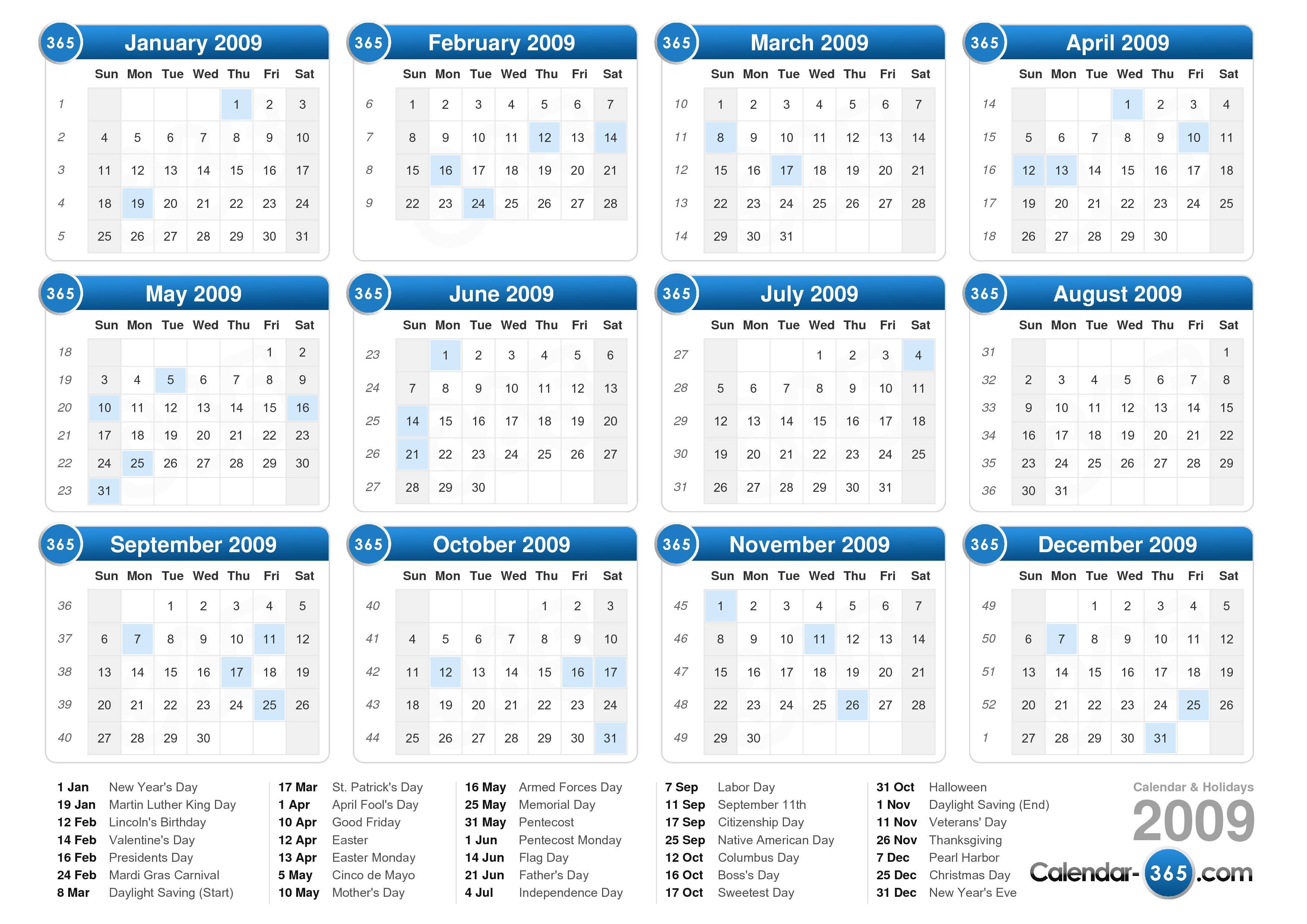 2009 Calendar 2009 Calendar