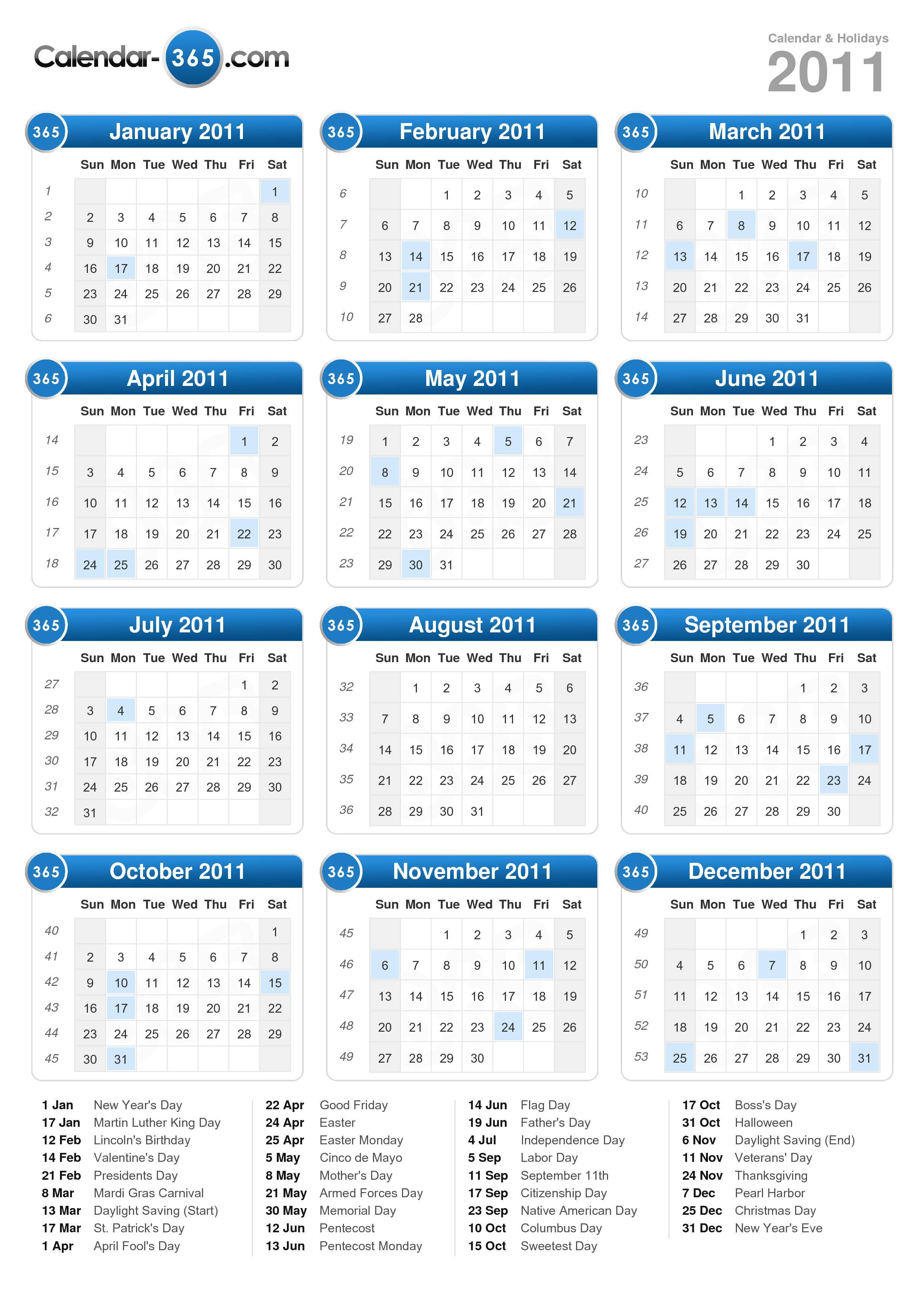 2011 Calendar 2011 Calendar