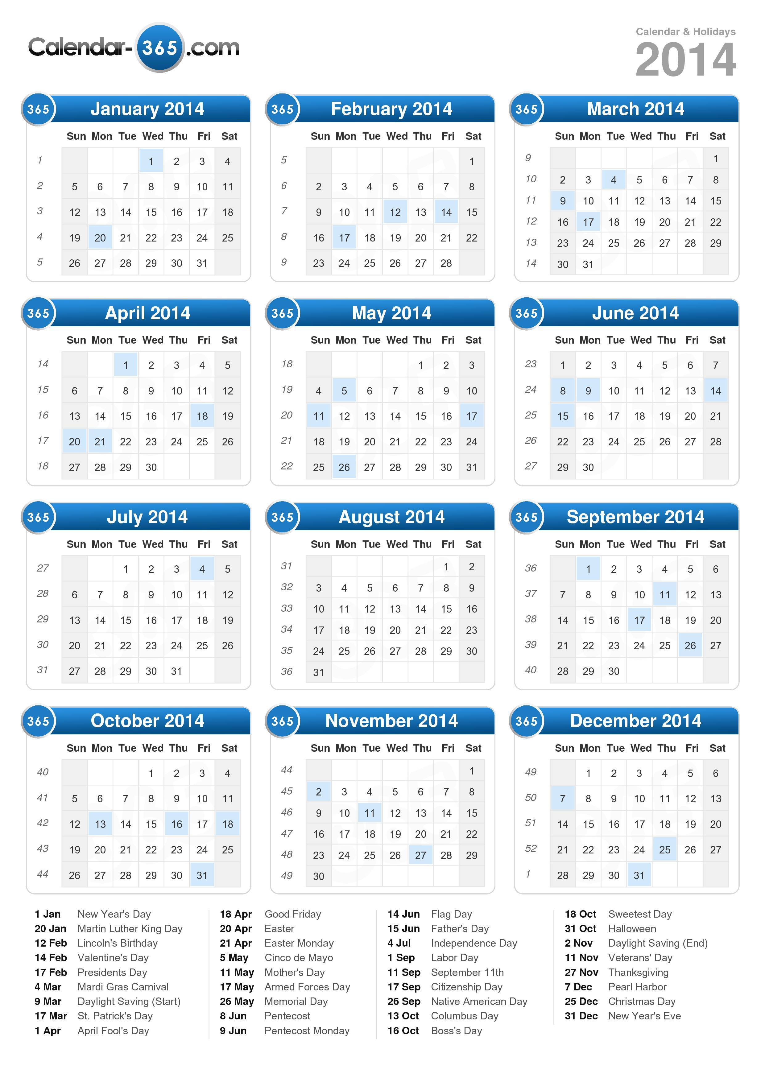 2014 Calendar 2014 Calendar