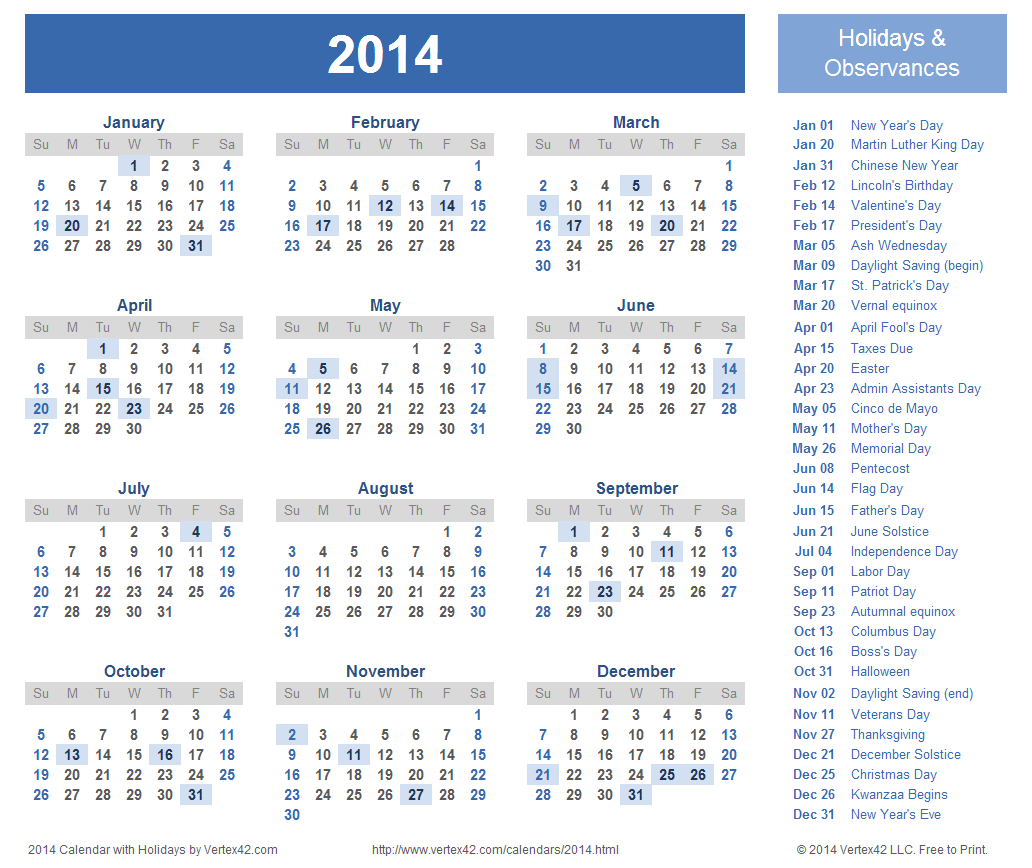 2014 Yearly Calendar Template | doliquid 2014 Yearly Calendar Template | doliquid