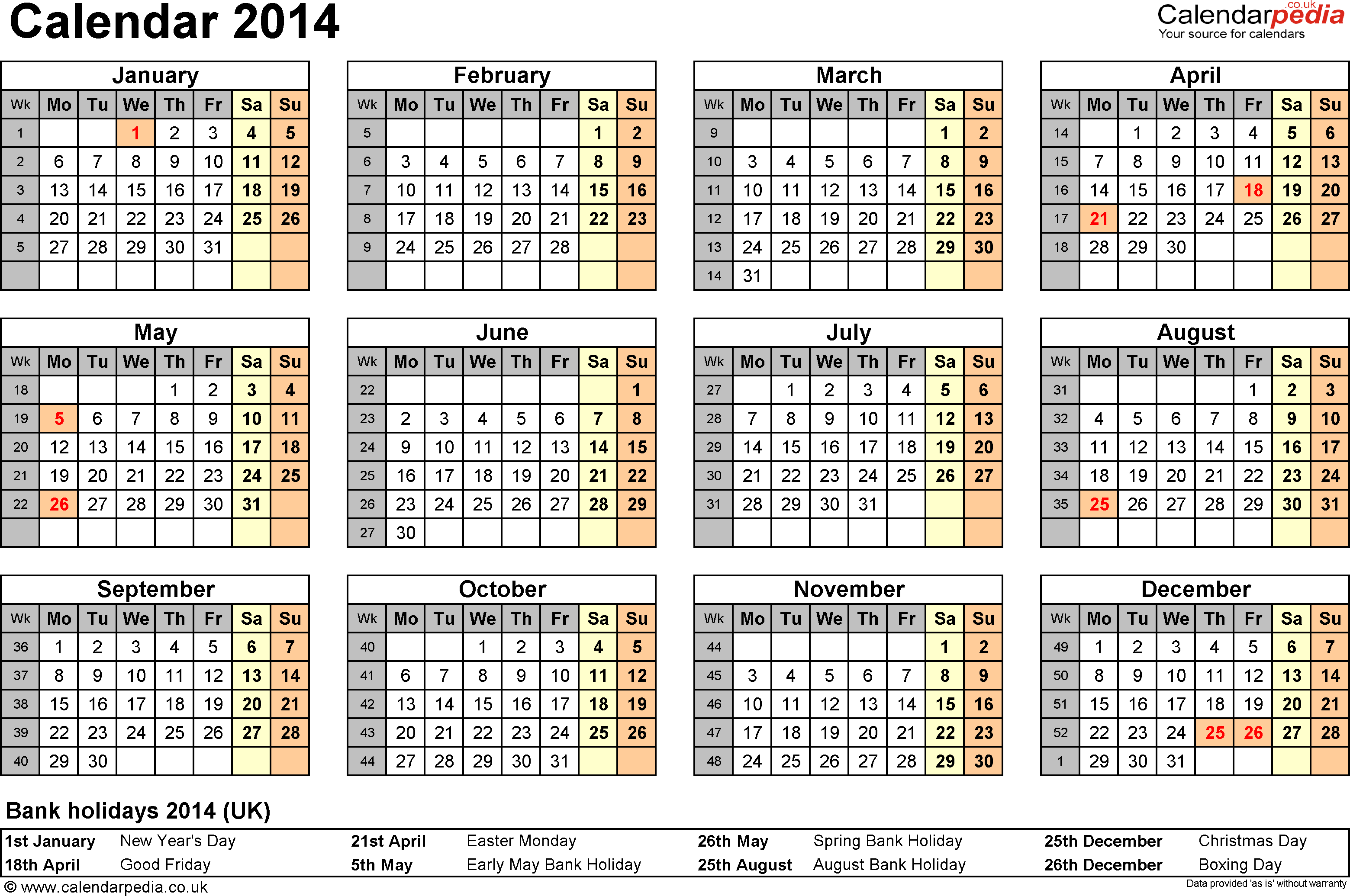 Calendar 2014 PDF (UK): 15 printable templates (free) Calendar 2014 PDF (UK): 15 printable templates (free)