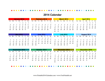 Printable 2014 Colorful Calendar Printable 2014 Colorful Calendar