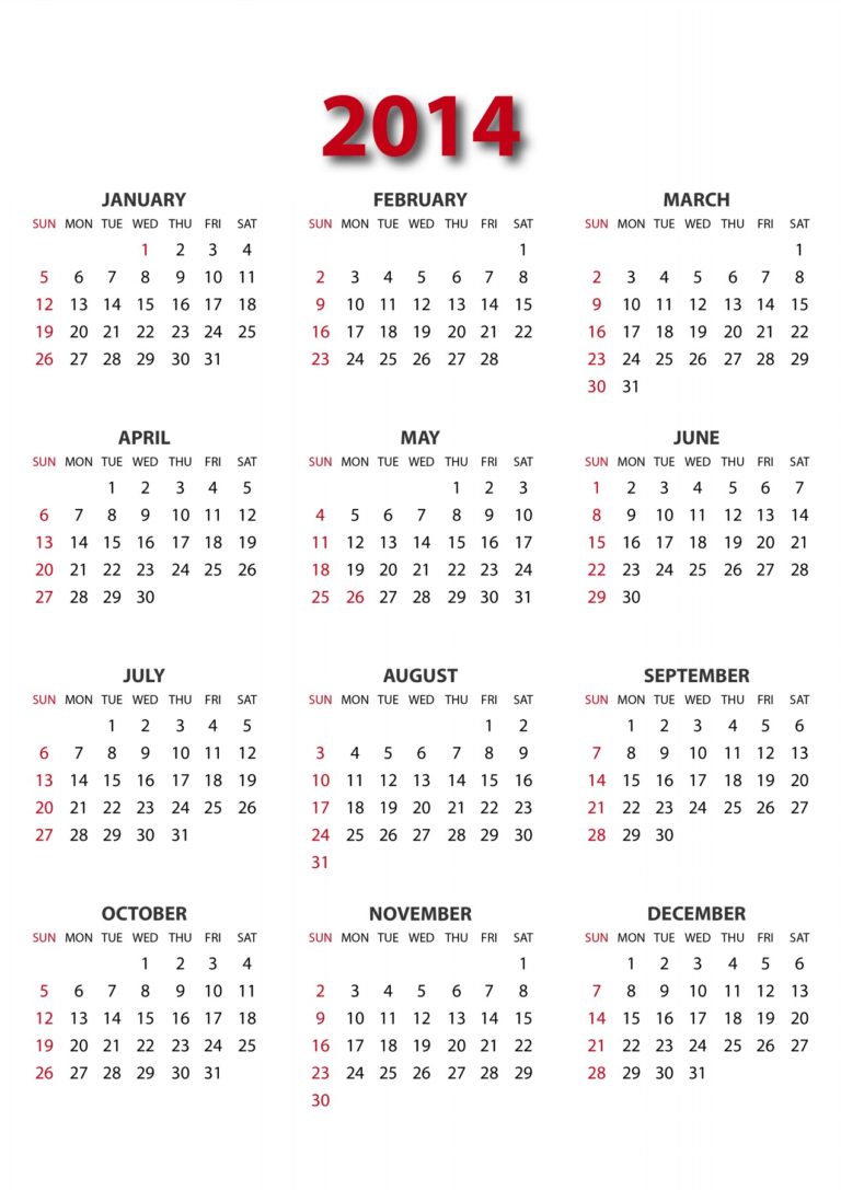 2014 Yearly Calendar | templates free printable