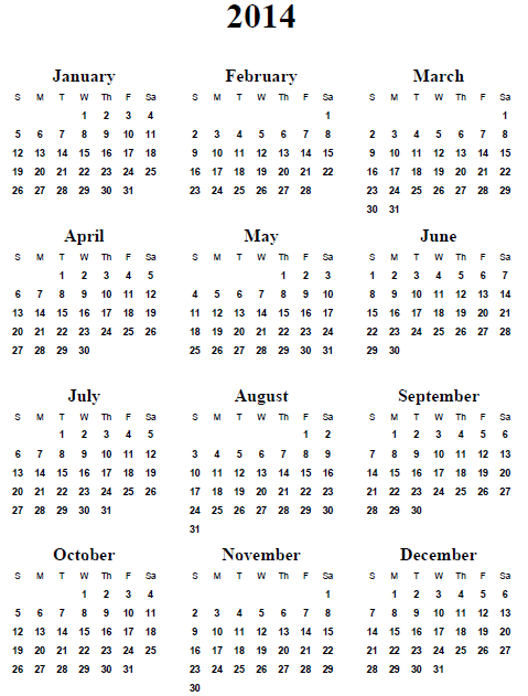 2014 Yearly Calendar | yearly calendar printable 2014 Yearly Calendar | yearly calendar printable