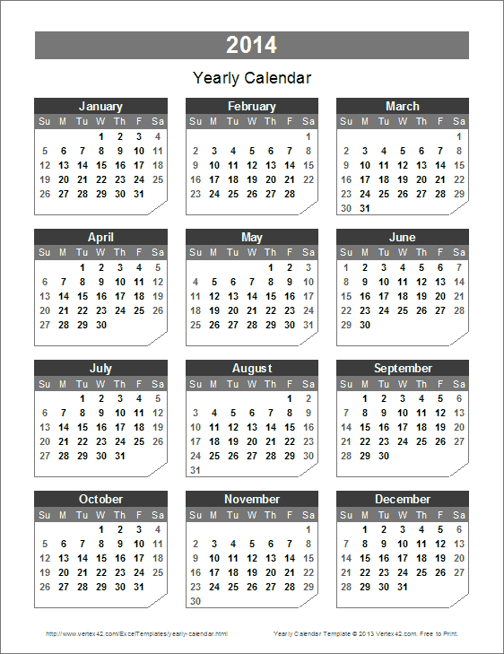2014 Yearly Calendar | yearly calendar printable 2014 Yearly Calendar | yearly calendar printable