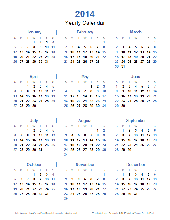 2014 Yearly Calendar | yearly calendar printable 2014 Yearly Calendar | yearly calendar printable