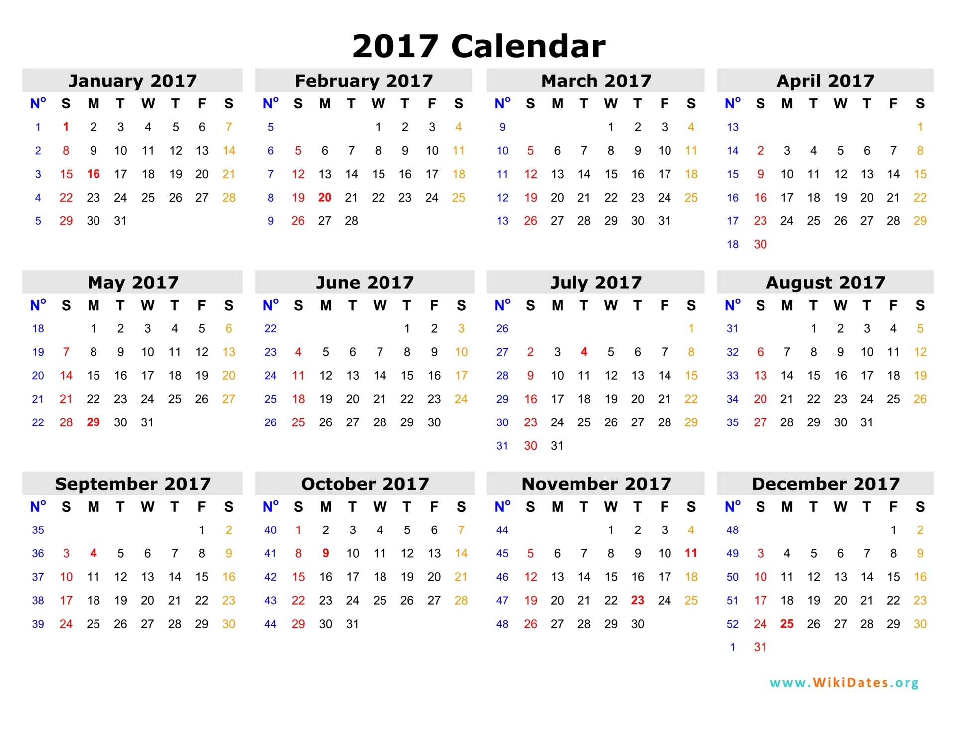 2017 Calendar | WikiDates.org 2017 Calendar | WikiDates.org