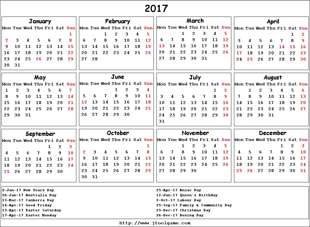 2017 Calendar Australia | 2017 calendar with holidays