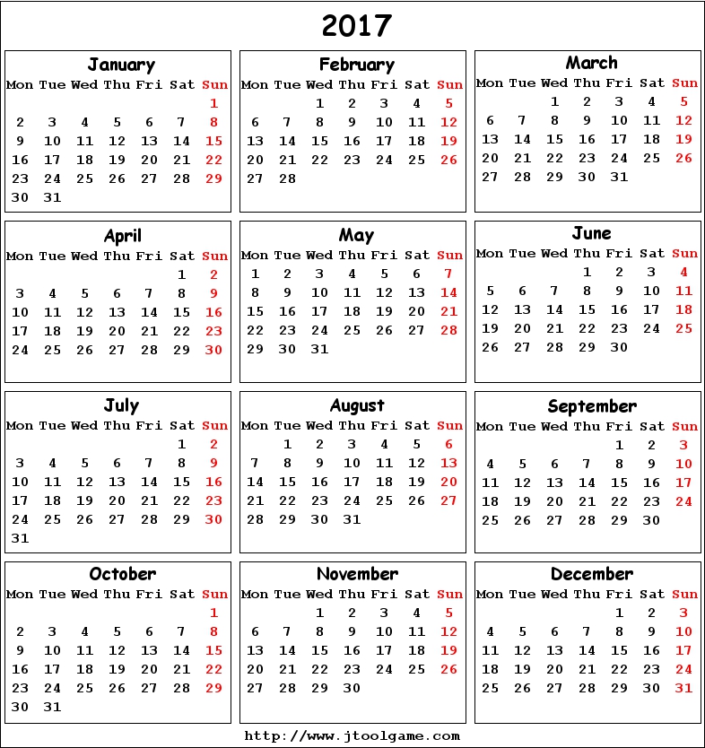 2017 Calendar Australia