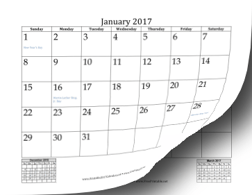 Template Monthly Calendar 2017