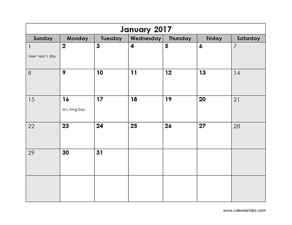 Blank Calendar 2017 Blank Calendar 2017