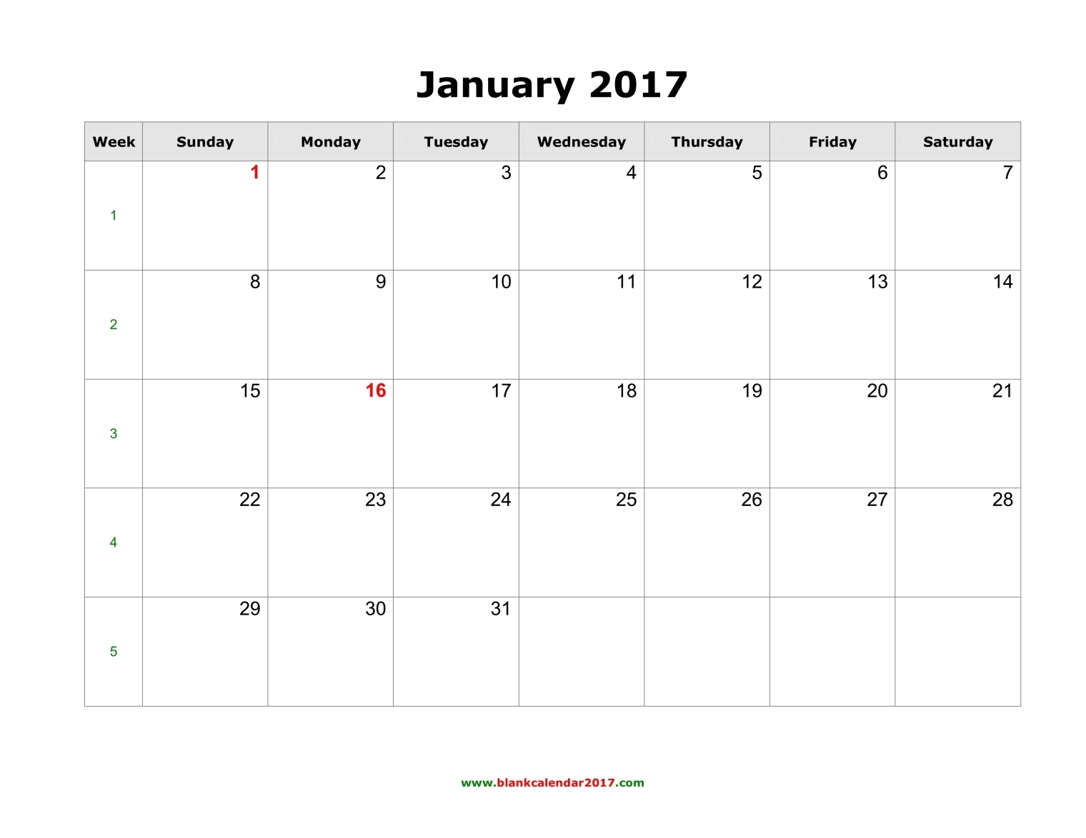 Blank Calendar 2017 Blank Calendar 2017