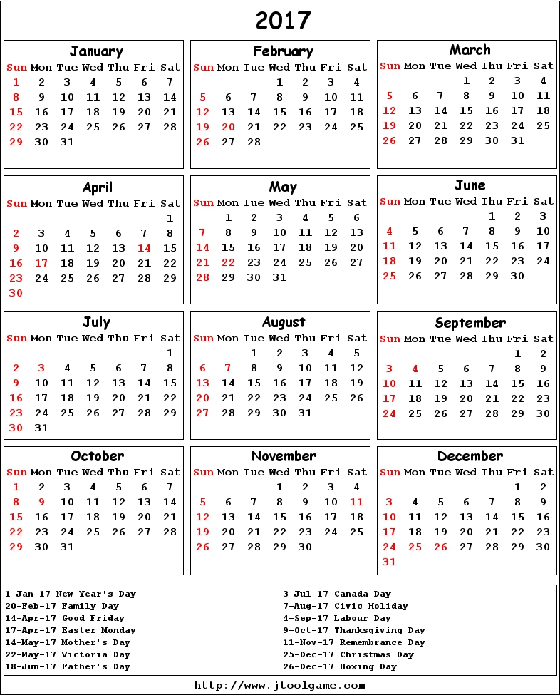 2017 Calendar printable Calendar. 2017 Calendar in multiple 