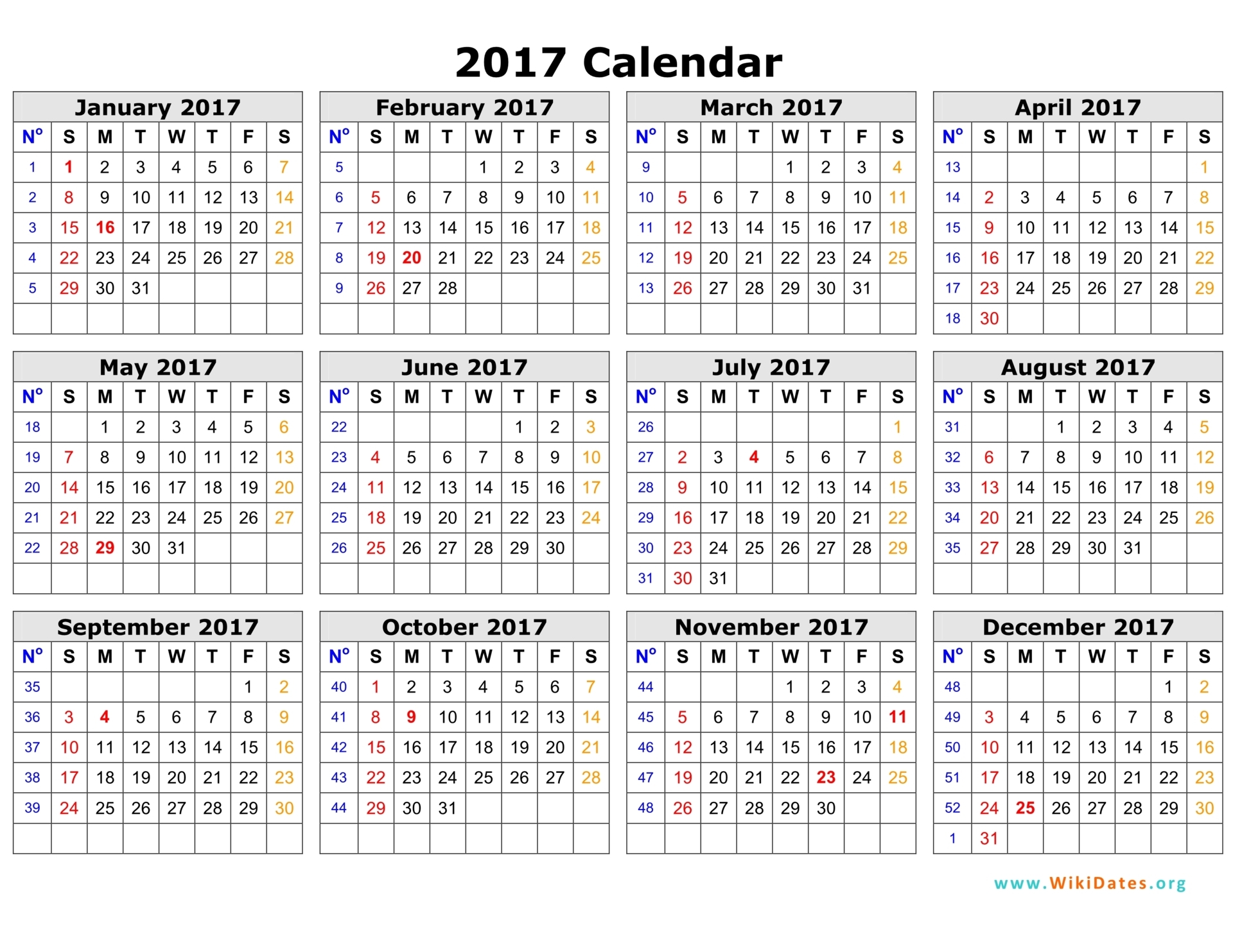 2017 Calendar In Word | 2017 calendar with holidays