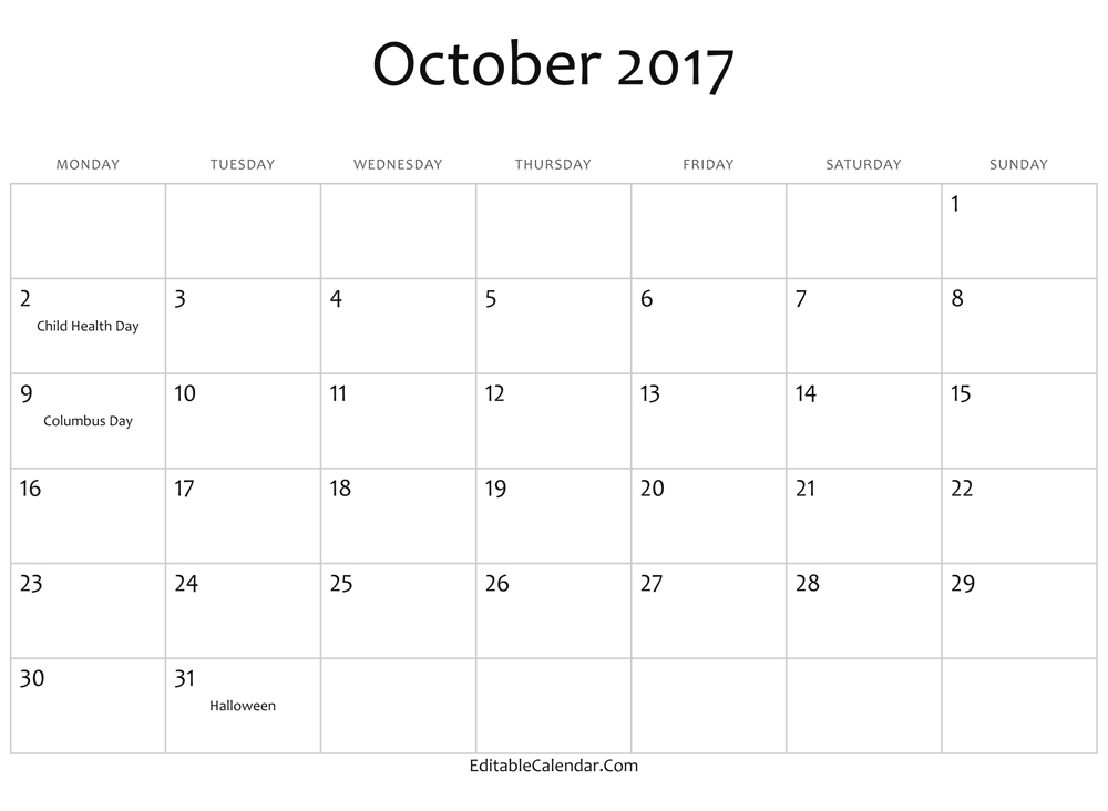 Blank Calendar 2017
