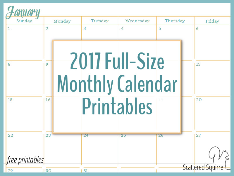2017 Monthly Calendar Free Printable Templates