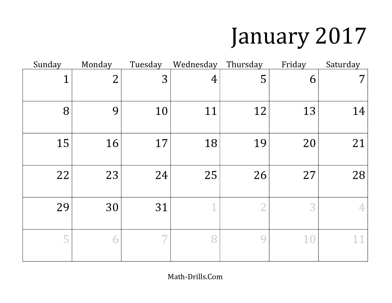 Free 2017 Monthly Calendar Template Free 2017 Monthly Calendar Template