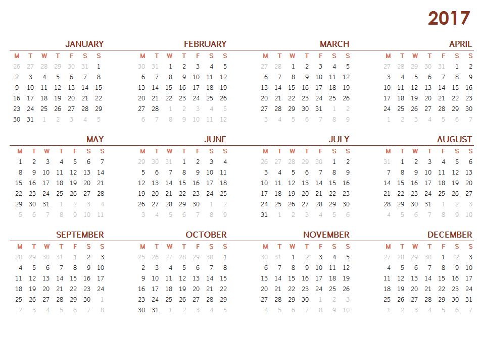 2017 Printable Calendar One Page Sheet