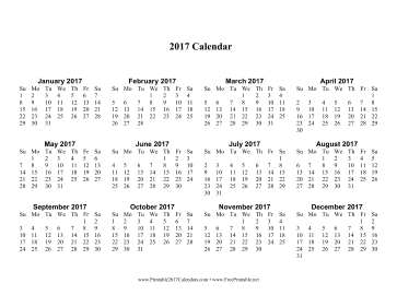 2017 Yearly Calendar Printable One Page Template