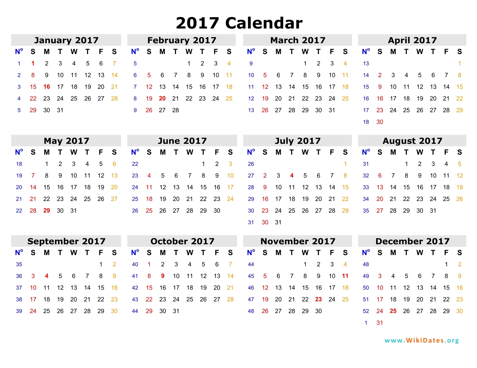 2017 Calendar Pdf | 2017 calendar with holidays