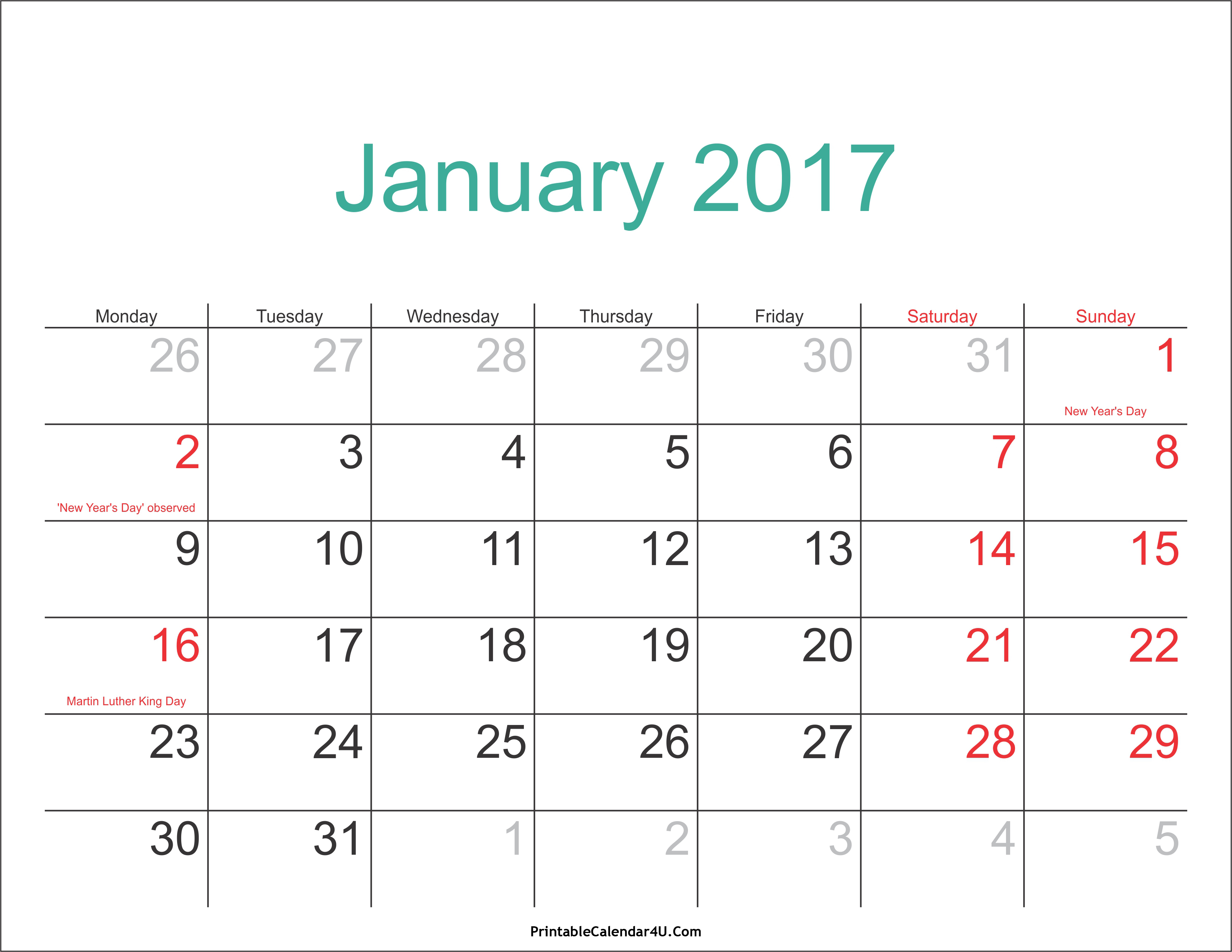 January calendar 2017 in pdf January calendar 2017 in pdf