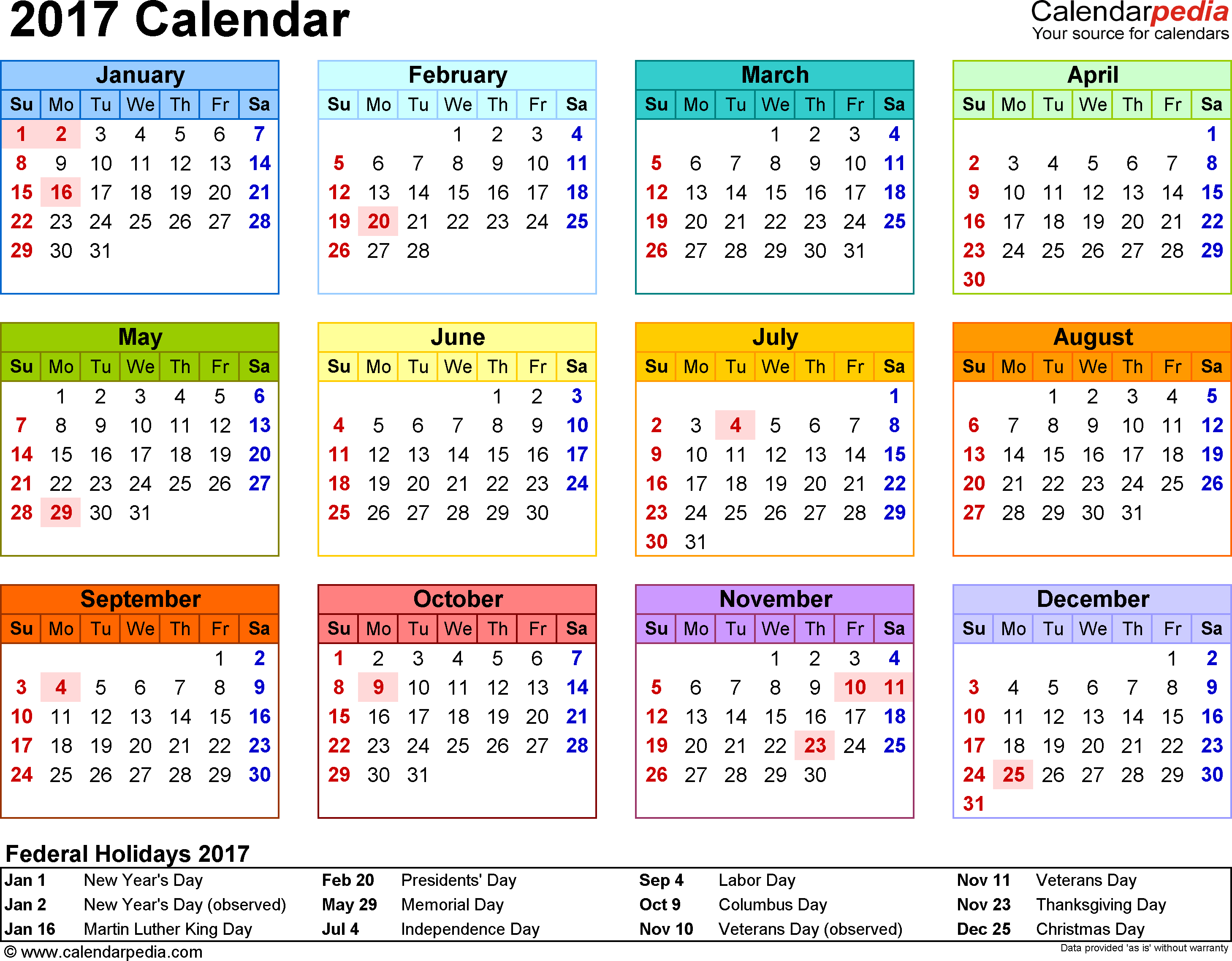 2017 Calendar PDF 17 free printable calendar templates