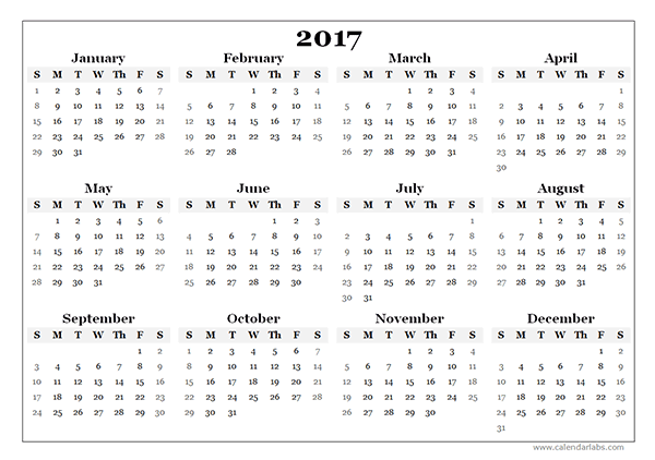 2017 Yearly Blank Calendar Template Free Printable Templates