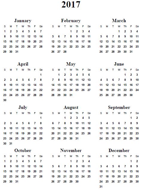 2017 Blank Yearly Calendar Template Free Printable Templates