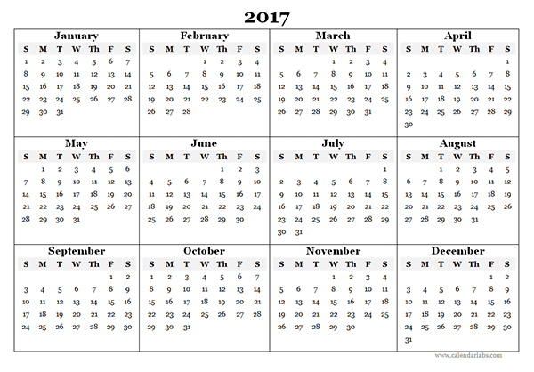 2017 Blank Yearly Calendar Template Free Printable Templates