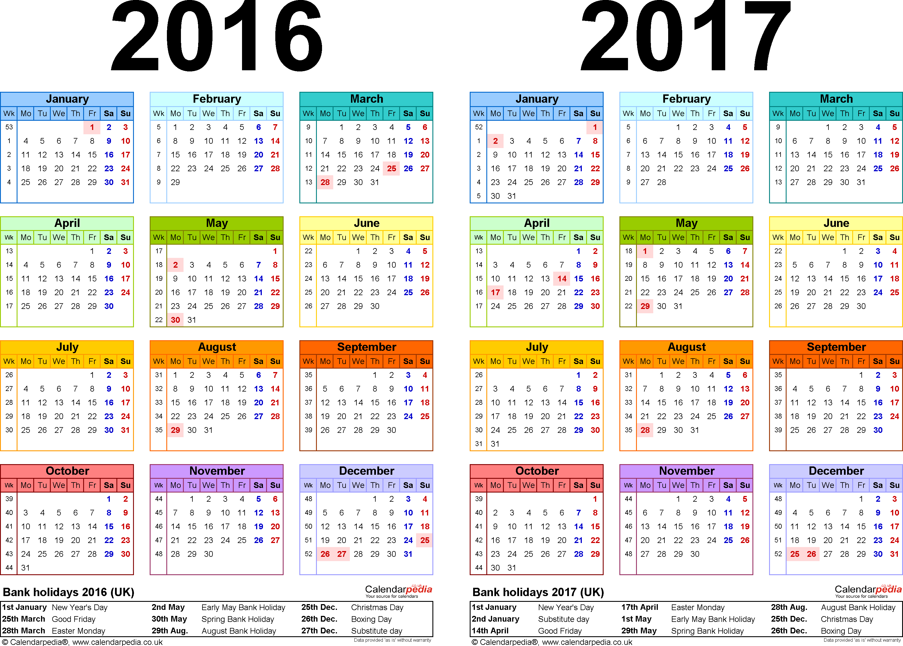 Two year calendars for 2016 & 2017 (UK) for Word Two year calendars for 2016 & 2017 (UK) for Word
