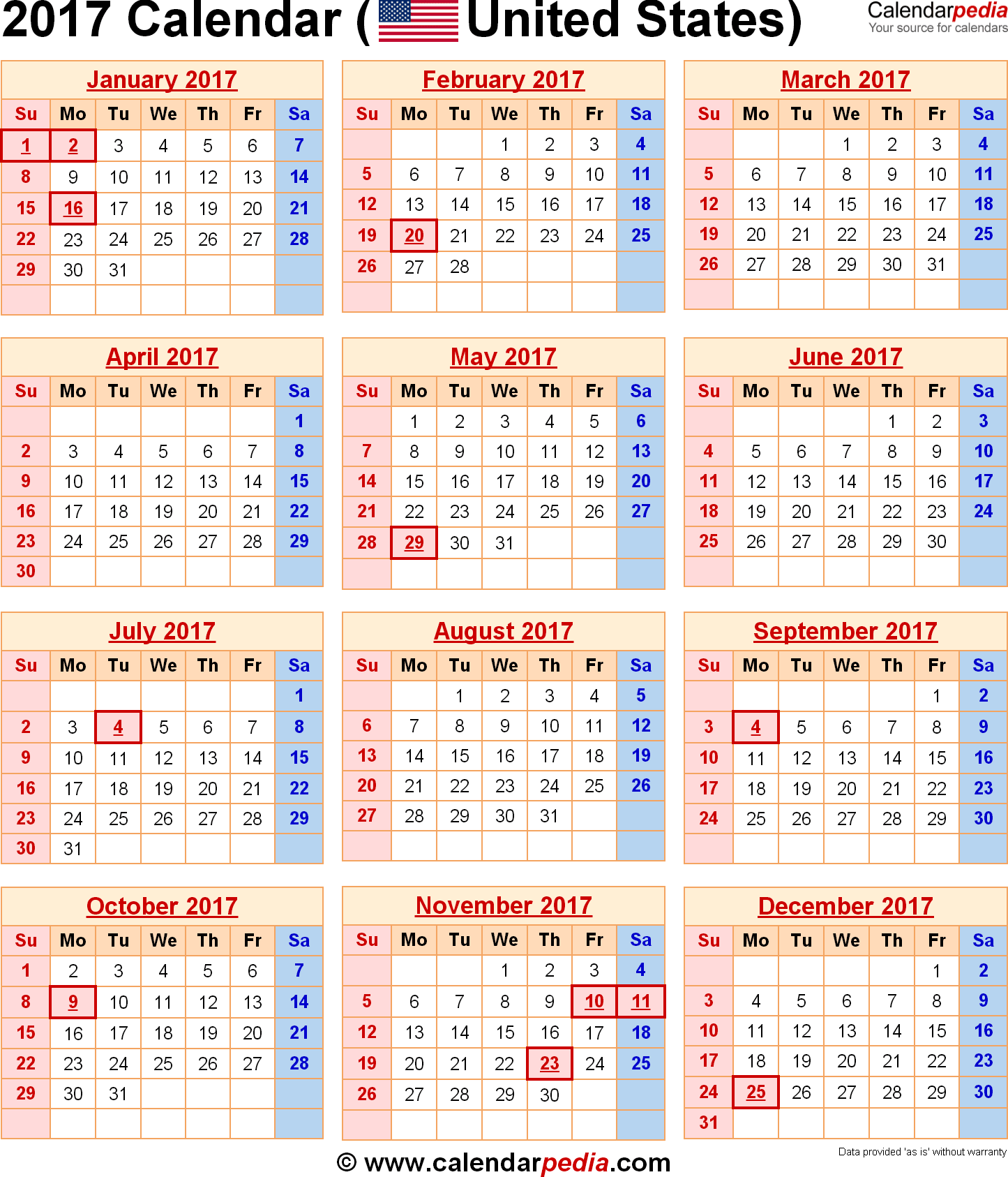 2017 Calendar with Federal Holidays & Excel/PDF/Word templates 2017 Calendar with Federal Holidays & Excel/PDF/Word templates
