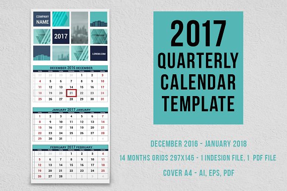 Free Printable 2017 Quarterly Calendars: 2 different designs
