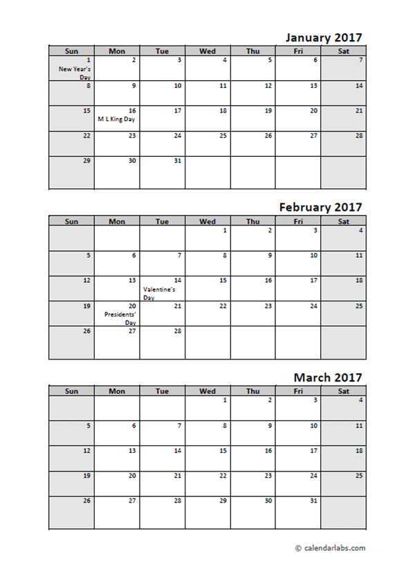 2017 Quarterly Calendar With Holidays Free Printable Templates 2017 Quarterly Calendar With Holidays Free Printable Templates