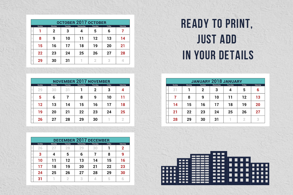2017 quarterly calendar template by Peliken | TheHungryJPEG.com