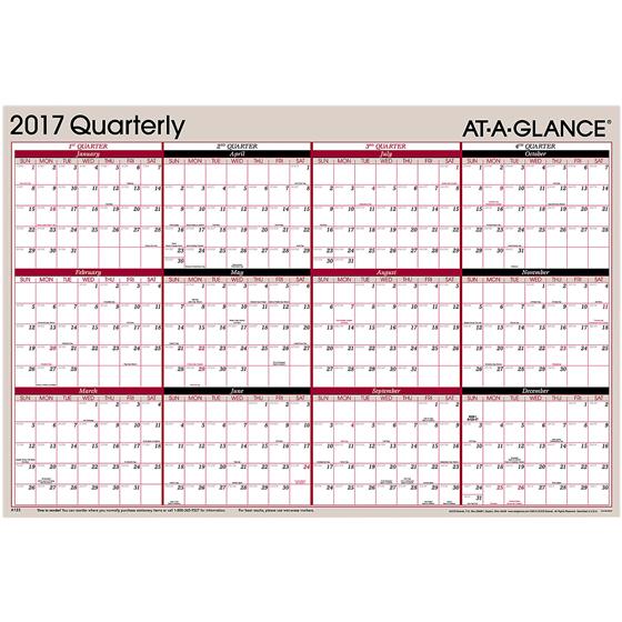 At A Glance A123, 2017 Quarterly Erasable Wall Calendar, 24 x 36 At A Glance A123, 2017 Quarterly Erasable Wall Calendar, 24 x 36