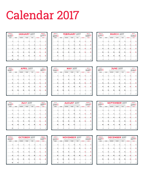 Common 2017 Wall Calendar template vector 07 Vector Calendar 