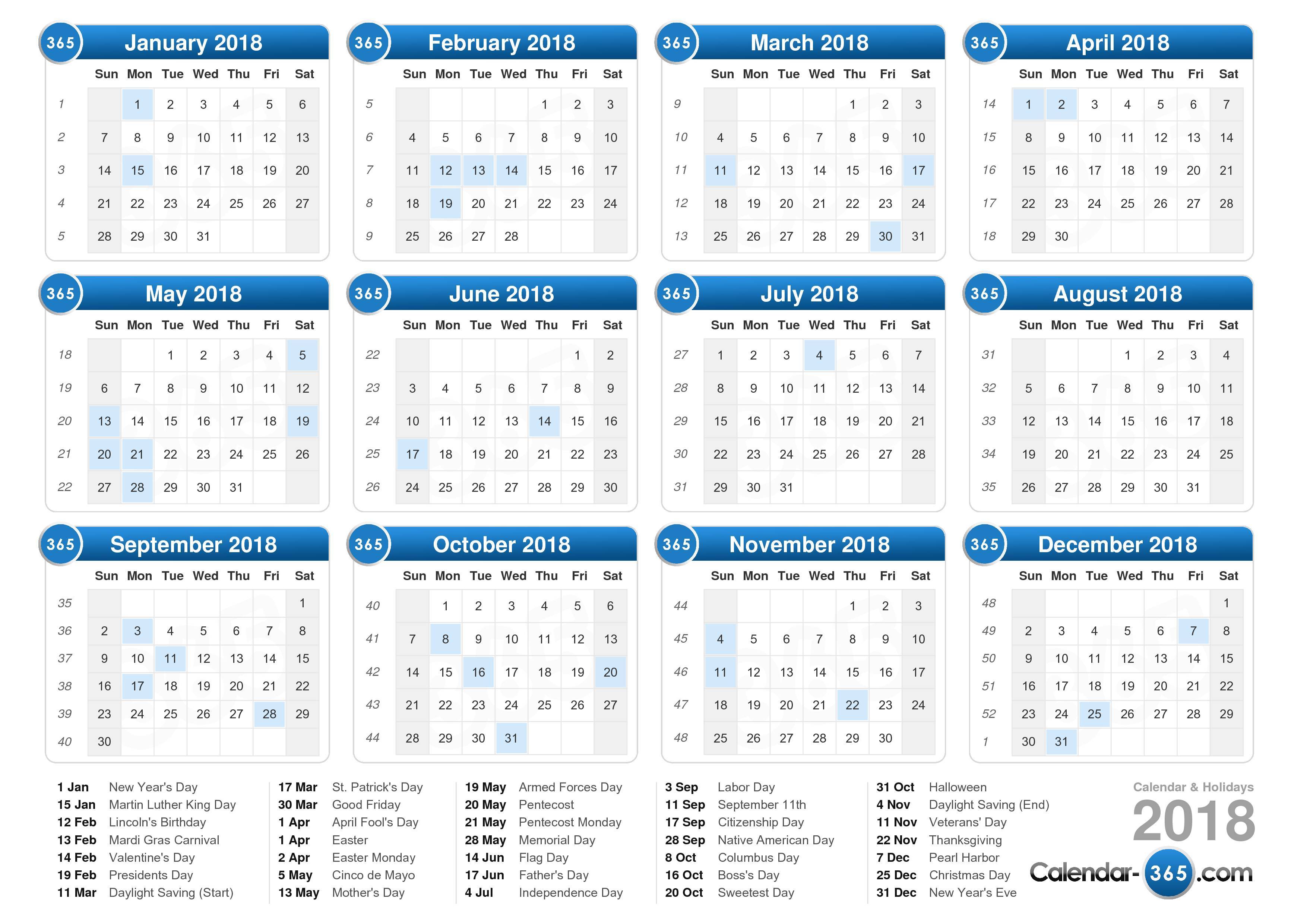 2018 Calendar By Month | 2017 calendar with holidays