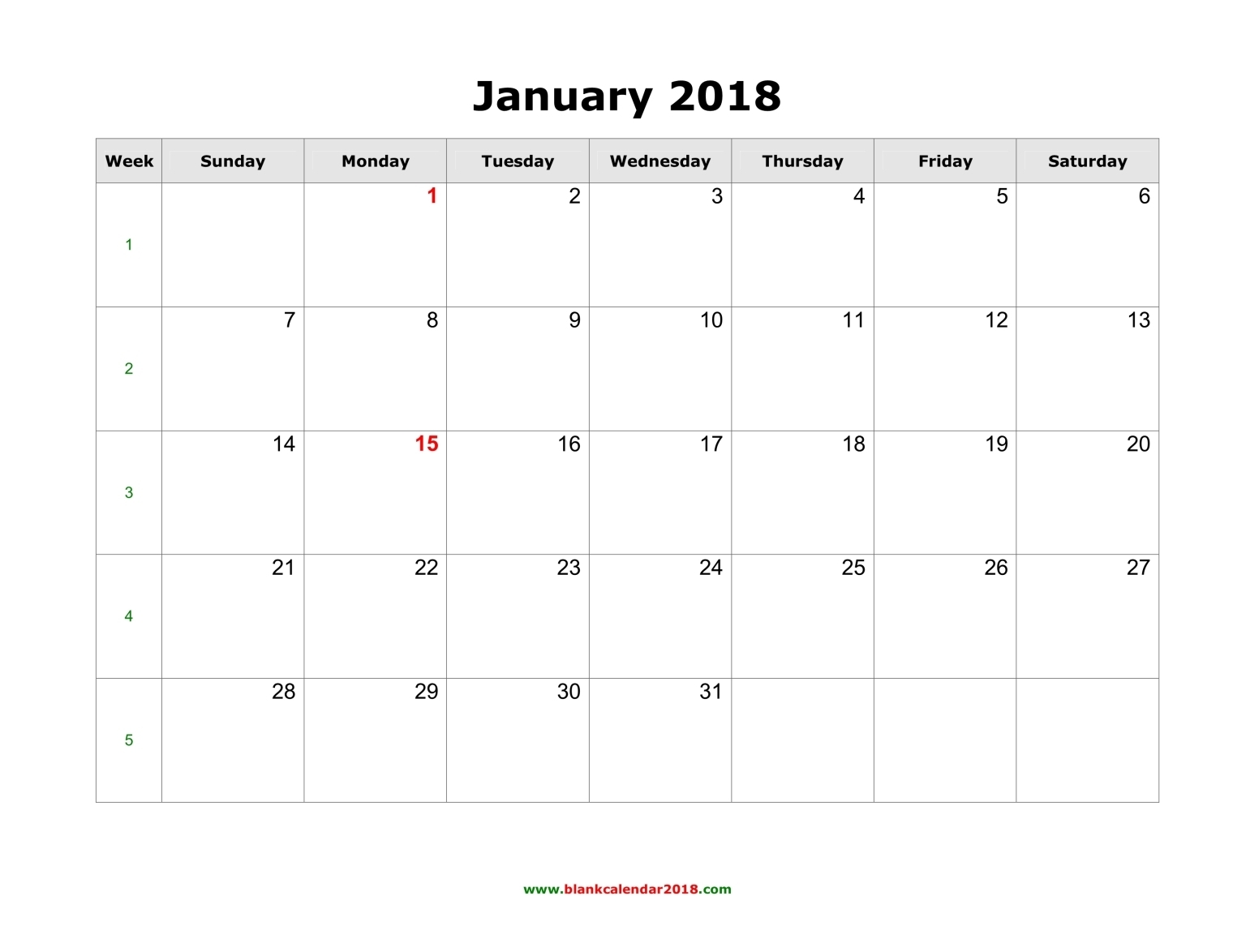 Blank Calendar 2018 Blank Calendar 2018