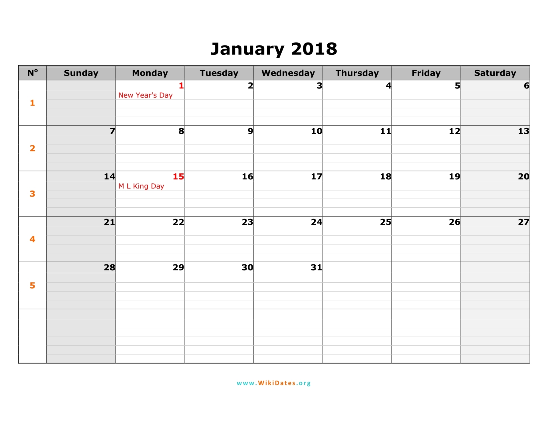 2018 Calendar By Month | yearly calendar template