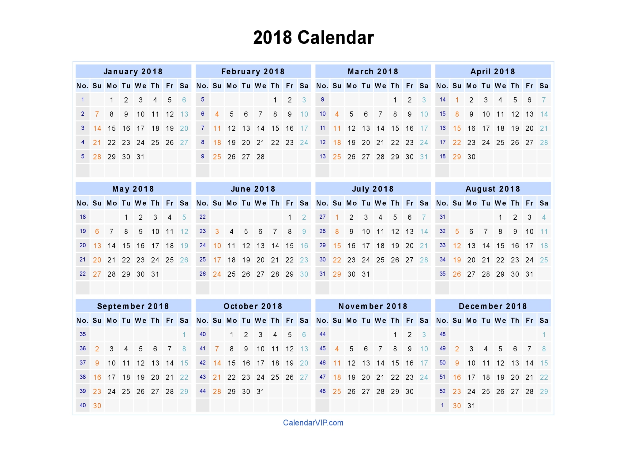 2018 Calendar Blank Printable Calendar Template in PDF Word Excel 2018 Calendar Blank Printable Calendar Template in PDF Word Excel