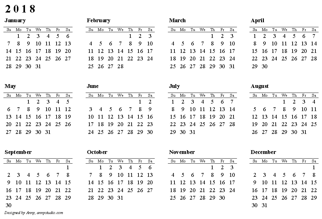 2018 Calendar Printable One Page | printable calendar templates