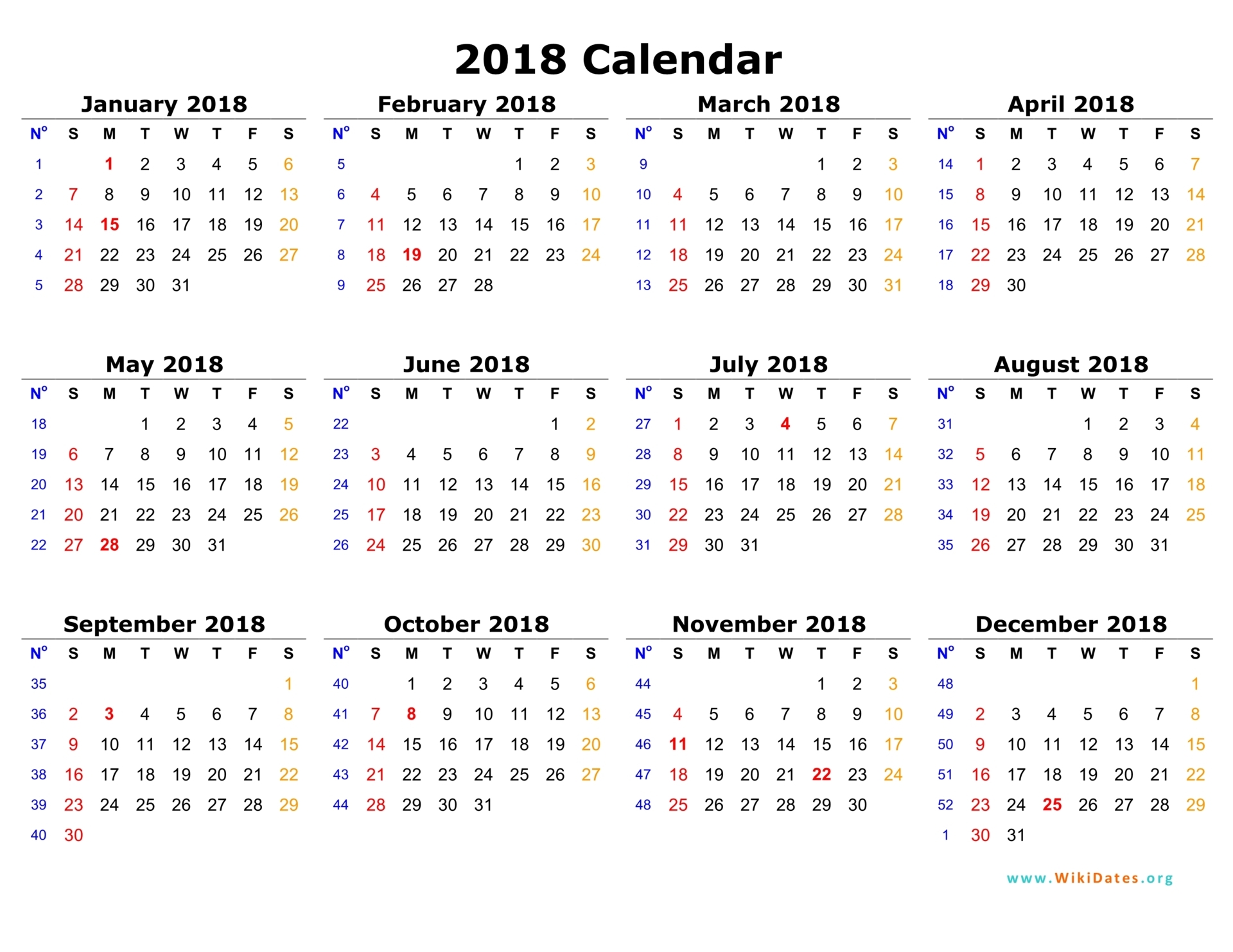 2018 Calendar | WikiDates.org 2018 Calendar | WikiDates.org