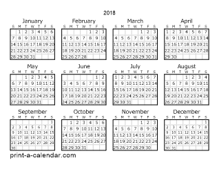 2018 One Page Calendar