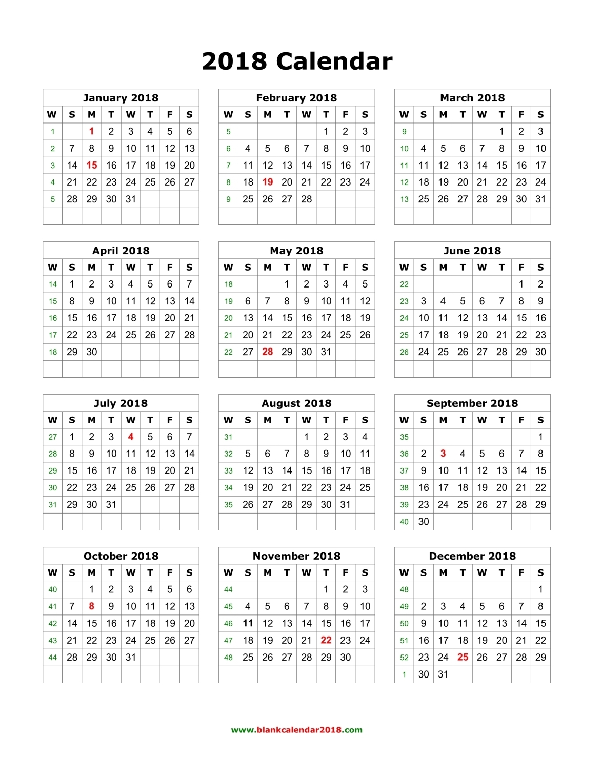 Blank Calendar 2018 Blank Calendar 2018