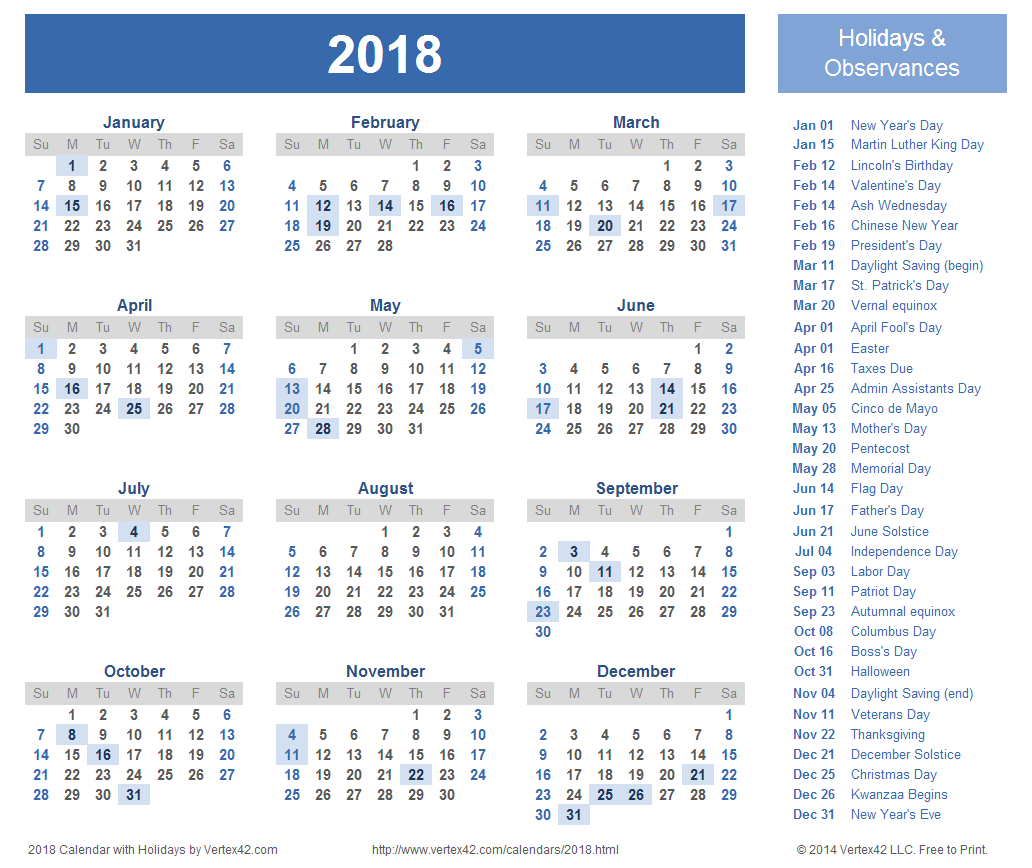 2018 Calendar Pdf | printable calendar templates